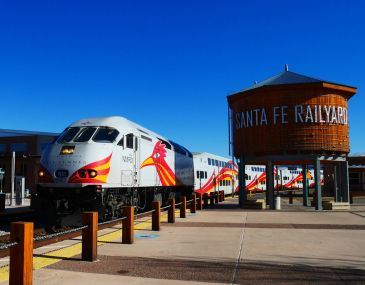 Water tank at the Santa Fe Railyard next to the Rail Runner commuter train
