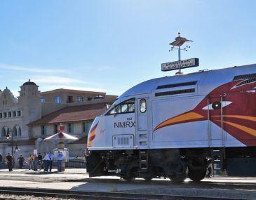 Rail Runner train at Downtown Albuquerque Station with People Waiting