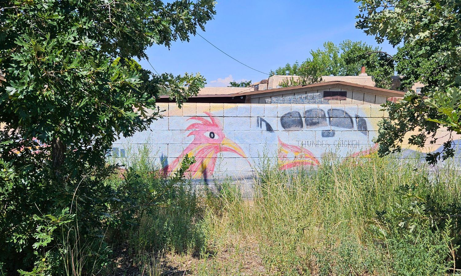 Picture of a mural of the Rail Runner train on the side of a wall