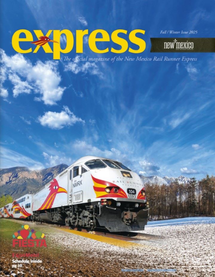 Cover of the Fall Winter 2025 Issue of Express Magazine with a picture of the Rail Runner train